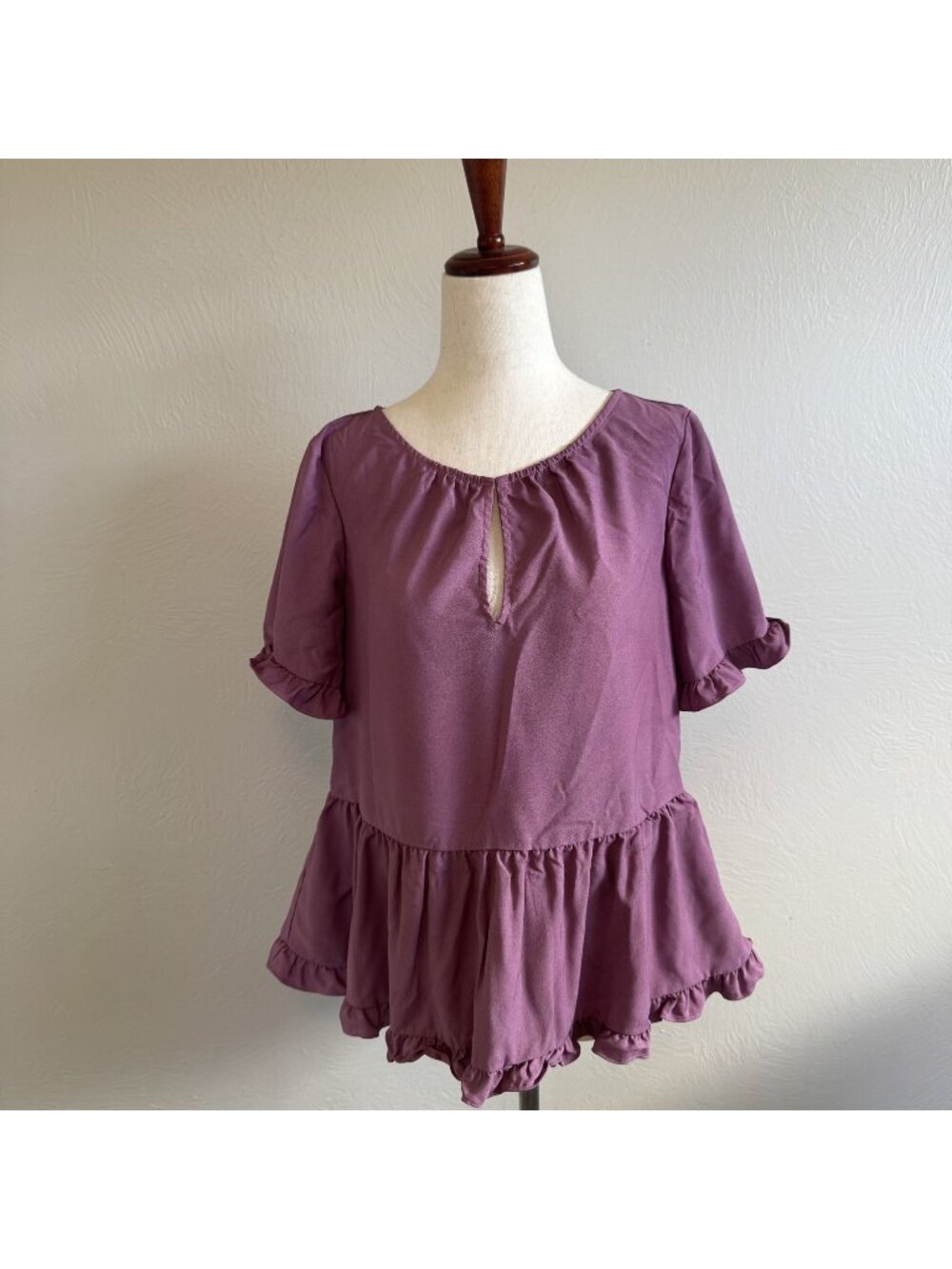 Madewell Keyhole Peplum Top Short Sleeve Ruffle Trim Blouse Purple Size S